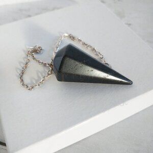 Black Tourmaline Crystal Pendulum Handmade Tumbled Hexagonal Cone Chakra Dowsing